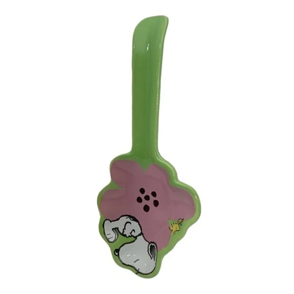 Snoopy Woodstock Spoon Rest Glazed Ceramic Functional Art Watermelon Pink Green